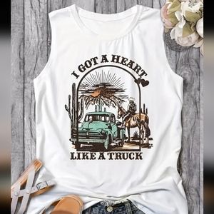 COPY - 🆕️"Heart Like A Truck" Large cowboy and truck print, crew neck tank top